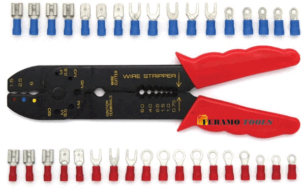KF CPTEC Niet-geïsoleerde kabelschoenen, krimptang voor koperen stootverbinders, open cilinderklemmen 1,25-6 mm², buiskabelschoentang, 22-10 AWG, perstang voor accuklemmen, koperen kabelschoen